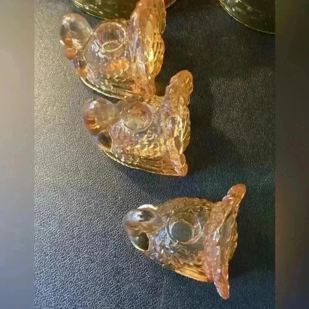 williams sonoma SET OF 3 AMBER GLASS TURKEY small taper holders 2